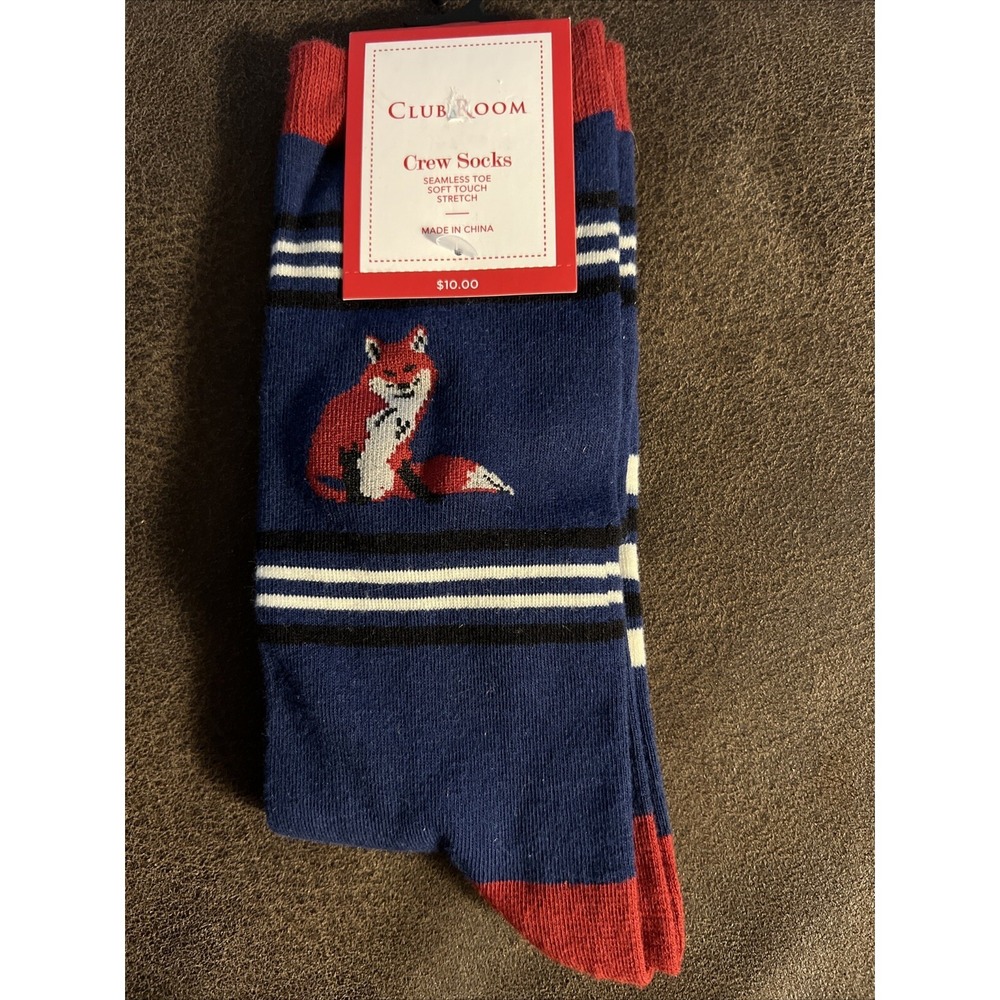 Club Room Men's‎ Holiday Novelty Crew Socks One Size Fox & Stripes